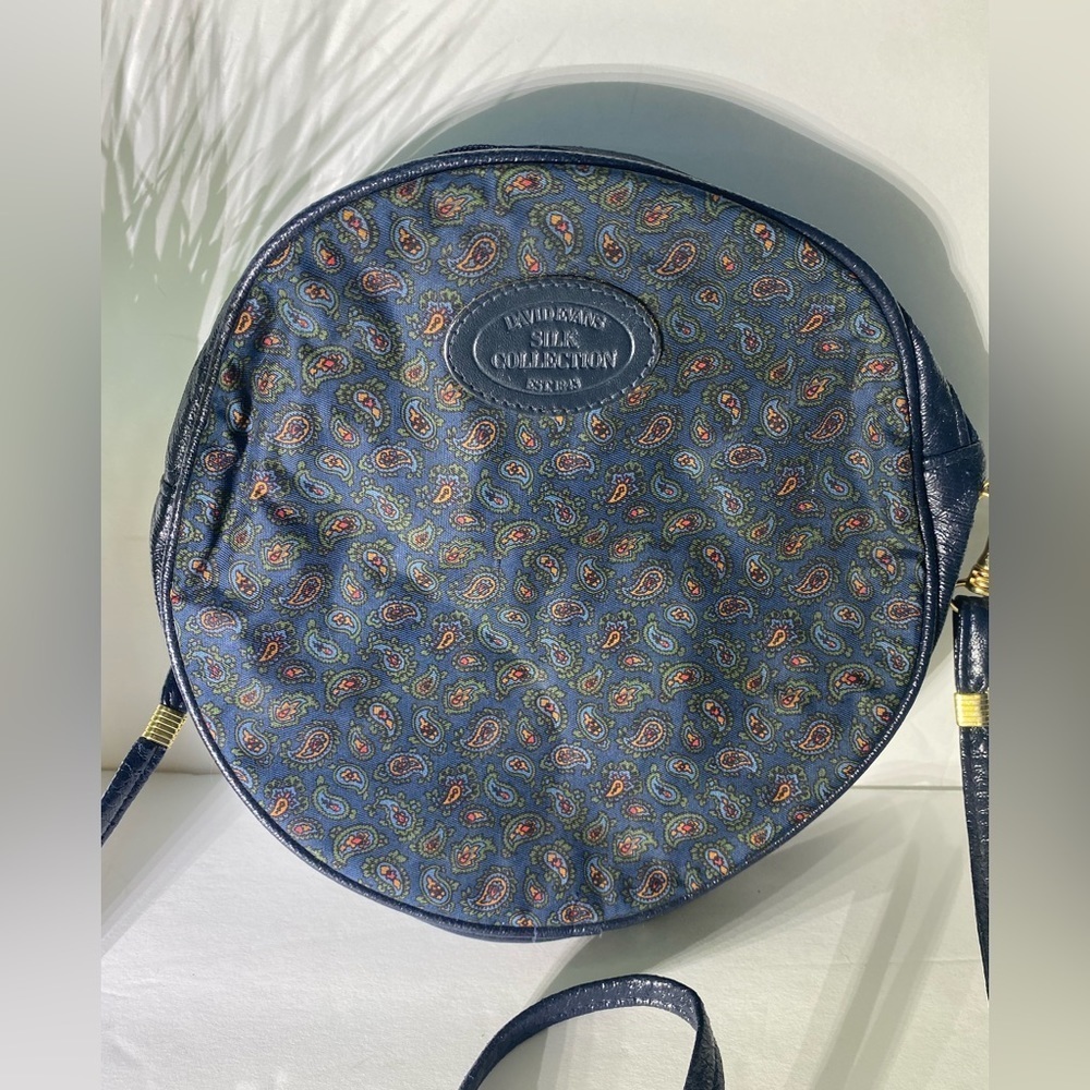 David Evans Silk Circle Crossbody Purse with Mini Bag, Navy Blue with Flowers